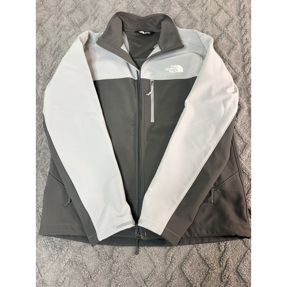 North Face Jacket Mens M Grey Black Softshell Apex Bionic Windproof Full Zip